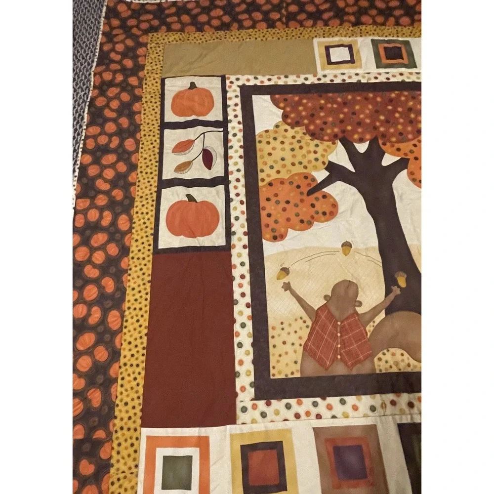 Autumn Quilt Blanket Quilted Wall Hanging Fall Tree Pumpkin Squirrel 52